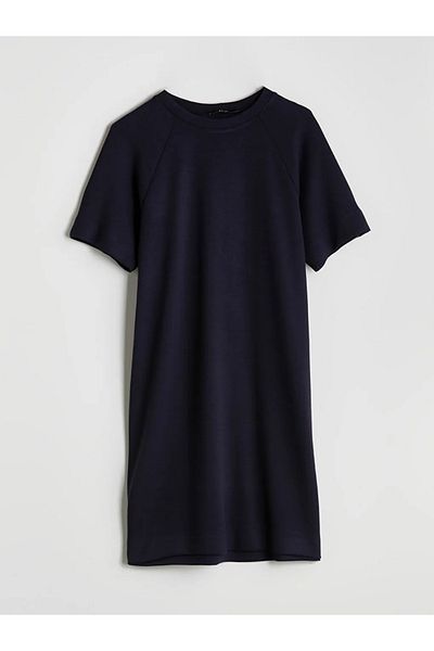 LC Waikiki Lcw Comfort Navy Blue Crew Neck T-Shirt Dress