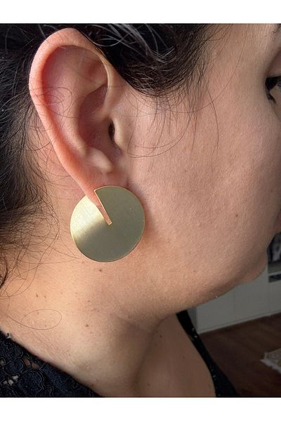 Gümüş sandık Round Modern Plate Steel Earrings