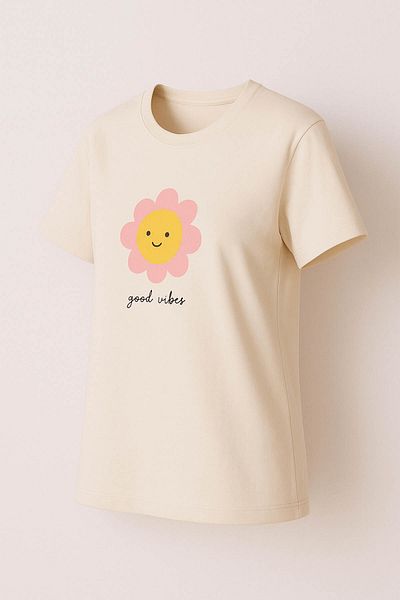 trender Good Vibes Print Beige Women's T-Shirt