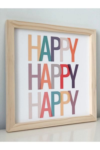 NT Handmade Natural Wood Edged Happy Wall Decor Happy Table Set for Living Room Living Room Bedroom Kids Room