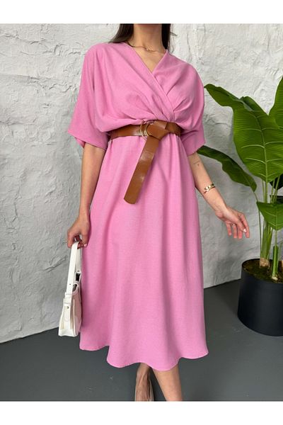 Elif Özbey Butik Ροζ φόρεμα με διπλό στήθος