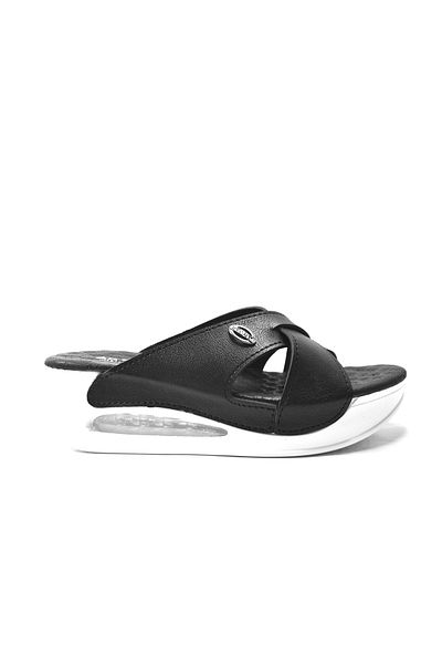Onlo Ayakkabı Onlo Shoes Aryn.045 Black & White Wedge Heeled Anatomical Air Sole Women's Slippers