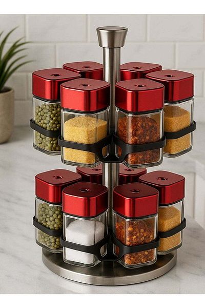 ALMUFARREJ 12-Piece Spice Bottle Set Red / Clear