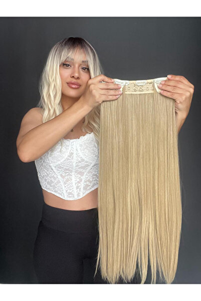 Suzan Peruk Düz Yarımay+2 yan Çıtçıt Tam set -Geniş Parça Yarımay Çıtçıt Saç Küllü sarı 7