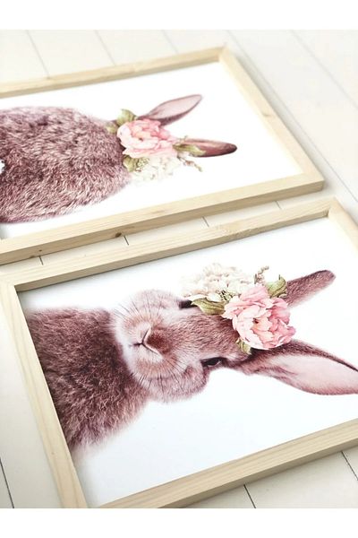 NT Handmade Natural Wood Edged Cute Rabbit Wall Decor Table Set for Living Room Living Bedroom