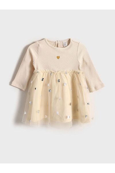 LC Waikiki Crew Neck Long Sleeve Baby Girl Dress