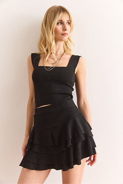 Olalook Women's Black Mini Wrap Skirt with Shorts Etk-19000317