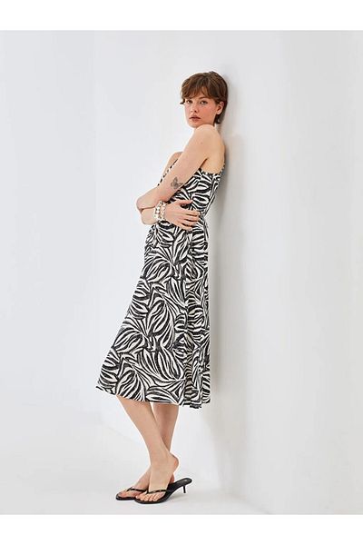LC Waikiki BLAIS Black Halter Neck Patterned Women's Dress