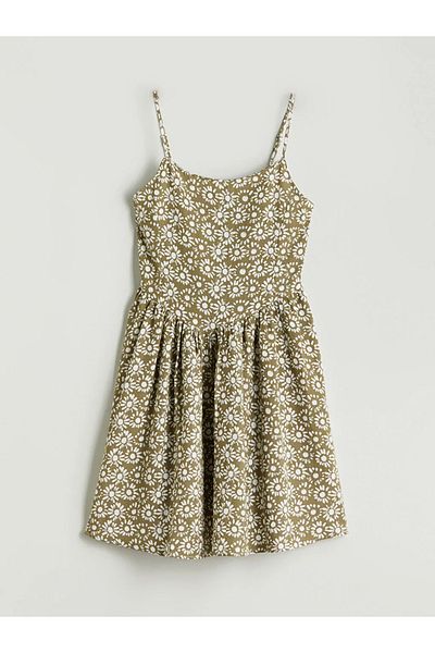LC Waikiki Xside khaki u neck floral strap linen look mini dress
