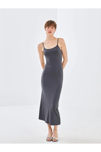 LC Waikiki Blai̇s Anthracite U-Neck Straight Strap Women's Dress