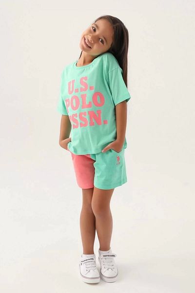 U.S. Polo Assn. Set de pantaloni scurți pentru fete, licențiat Polo Assn, bicolor, rodie