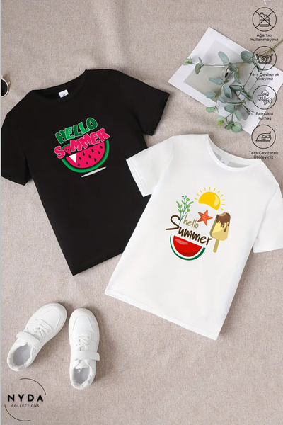 Nyda Collections Dječja majica sa okruglim izrezom Hello Summer, pamučna, crn...