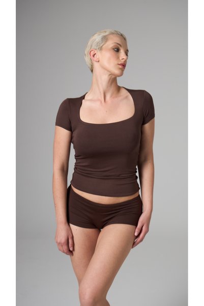 LE POLE Helen - Square Collar Cap Sleeve T-Shirt