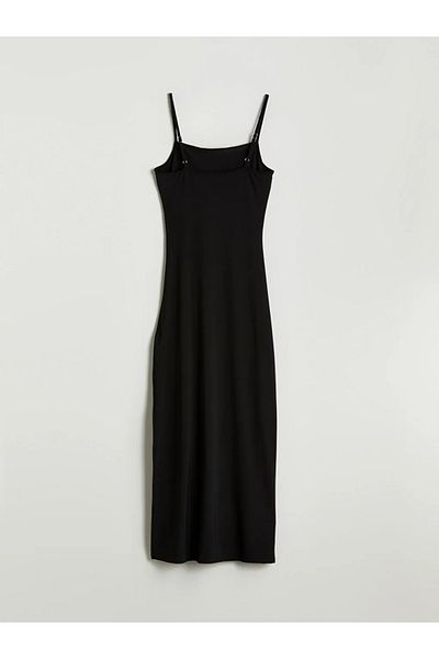 LC Waikiki Xside Black Square Neck Strap Shirred Dress