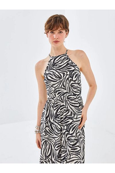 LC Waikiki BLAIS Black Halter Neck Patterned Women's Dress