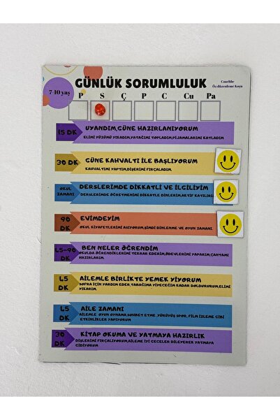 Coachbe 7-10 Yaş sorumluluk tablo