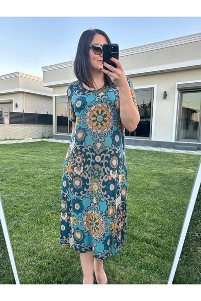 charamela Large Size Knee-Length Floral Patterned Knitted Dress -Bge89