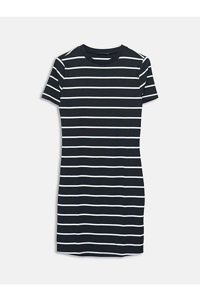 LC Waikiki Lcw Vision Black Striped Bicycle Collar Women Dress