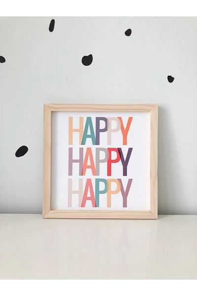 NT Handmade Natural Wood Edged Happy Wall Decor Happy Table Set for Living Room Living Room Bedroom Kids Room