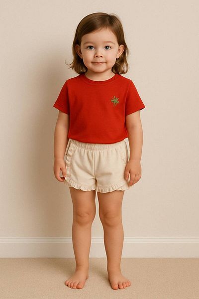 Tiny Girl's Palm Embroidered T-Shirt and Ruffle Detailed Shorts