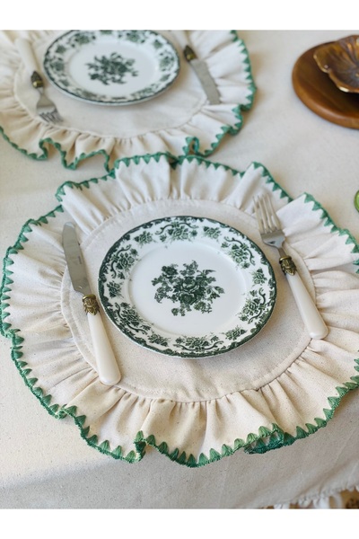 HOME OF BLOSSOM 6-Piece Raw Linen Frilly American Service/Placemat