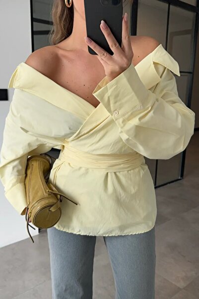 Suziş Off Shoulder Tie Back Waist Shirt 243165