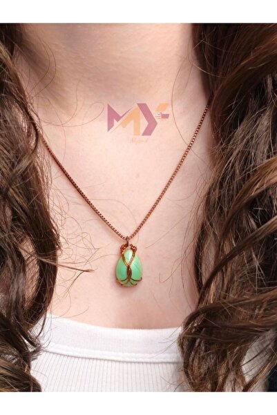 Myend Epoksi Döküm Tel Sargı Kolye, El Emeği Bakır Tel Sargılı Bohem Tarz Kolye