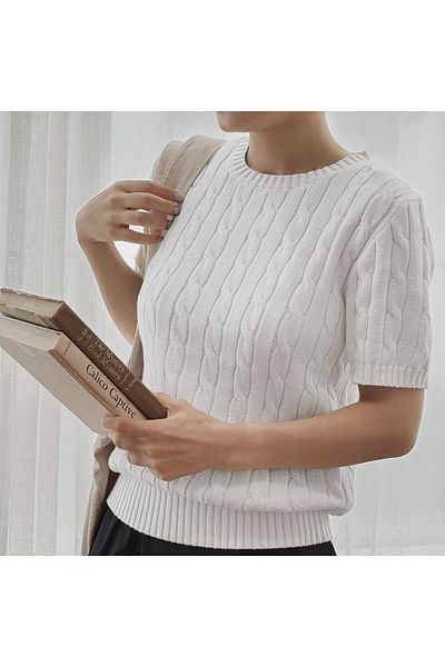 Bengi Clothing Γυναικεία κοντομάνικη καλοκαιρινή λεπτή πλεκτή μπλούζα