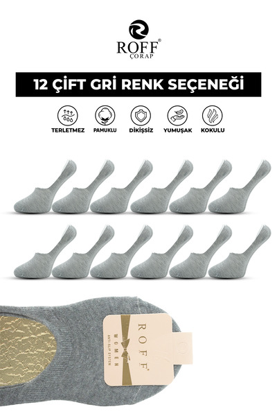 ROFF ÇORAP Roff Cotton Booties Socks Seamless Ankle Comfort Pack of 12 Gray