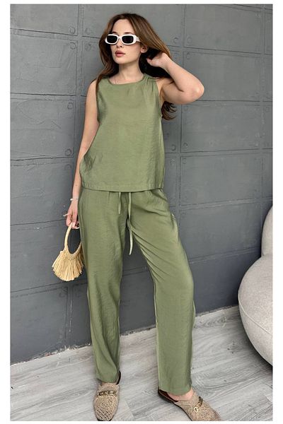 fehika Women's Model Anti-Sweat Fabric Zero Sleeve Comfortable Blouse Set