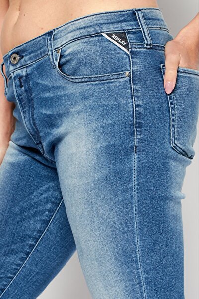 Replay Women Slim Fit Stretchable Washed Denim Jeans, Blue