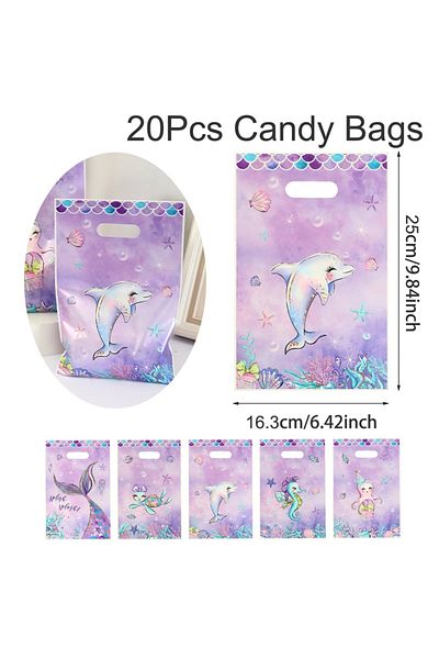 Choice 16.3x25cm 20pcs 10/20/50pcs Mermaid Candy Bag Purple Mermaid Theme Gift Packaging Bag For Girls Birt