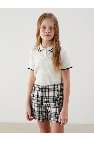LC Waikiki LCW Kids Pantaloni scurți din tweed pentru fete, negri, cu talie elastică