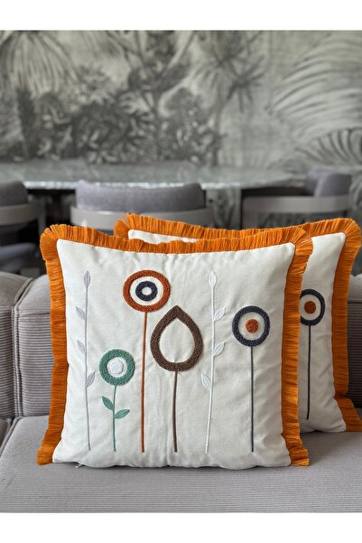 Skhome Geometric Punch Embroidered Fringe Throw Pillow Cover 1 Piece 43X43Cm(Spnc-08)