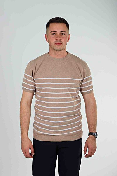 NESAFET Tmb Crew Neck ριγέ πλεκτό T-shirt καφέ