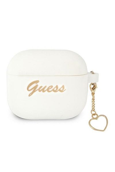 REDz Accessories Husă de protecție Guess pentru Apple AirPods 3, GUA3LSCHSH, Colecția Heart Charm Silicon, Alb