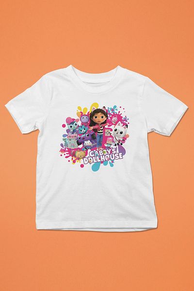 Store تي شيرت غابي دمية مطبوع عليه نمط أبيض وأسود للأطفال