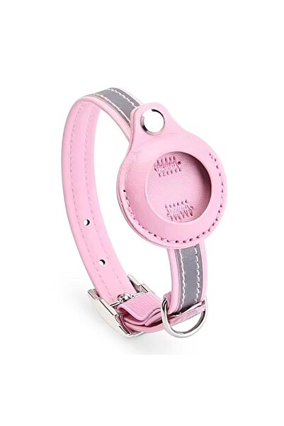 REDz Accessories Anti-Lost Collar, Small Animals, Airtag Holder, Reflective, Leather look, Pink/Gray