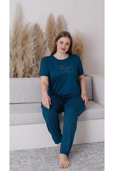 Pijamoni Set pijama subțire cu mânecă scurtă pentru femei Milan, mărime mare, cu gâtul turn, 7665/5- 1 buc