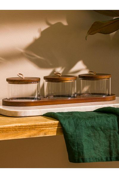 LC Waikiki Brown Wooden Storage Container Set of 3 (S5)