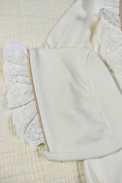 Minytrendy Baby Girl Newborn Jumpsuit Vintage Gold Lurex Scalloped Hospital Release Mevlüt Bonnet Suit Baby Forty