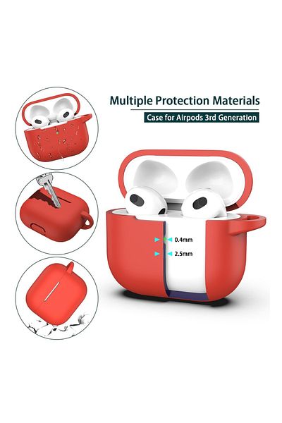 REDz Accessories Case for Apple AirPods 3, Silicone, Shockproof, Red