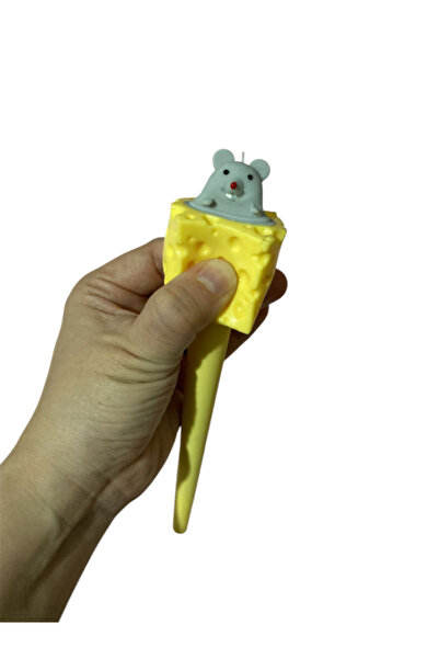 Pembe Pasaj Eğlenceli Peynir Jel Kalem - Sukuşi Kalem - Squishy Tükenmez Kalem - Peynir Fare Sıkmalı Kalem