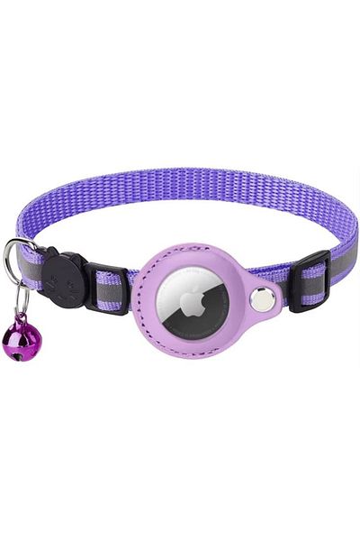 REDz Accessories Animal Collar for Airtag, Reflective, Bell, Textile, Lilac