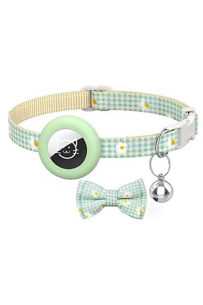 REDz Accessories Bow Collar And Bell, Anti-lost, Small Animals, Airtag Holder, Textile, Green