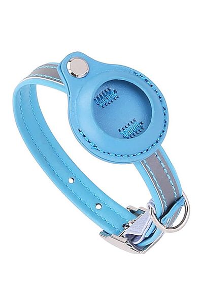 REDz Accessories Anti-lost Collar, Small Animals, Airtag Holder, Reflective, Leather Look, Blue/gray