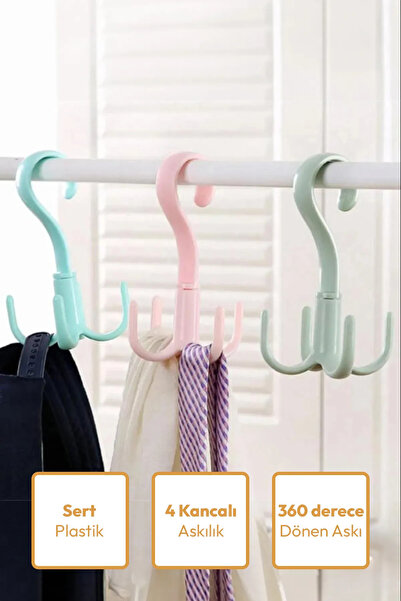 Hanedanev Umeraș rotativ cu 4 cârlige Organizator pentru eșarfe și haine Umer...