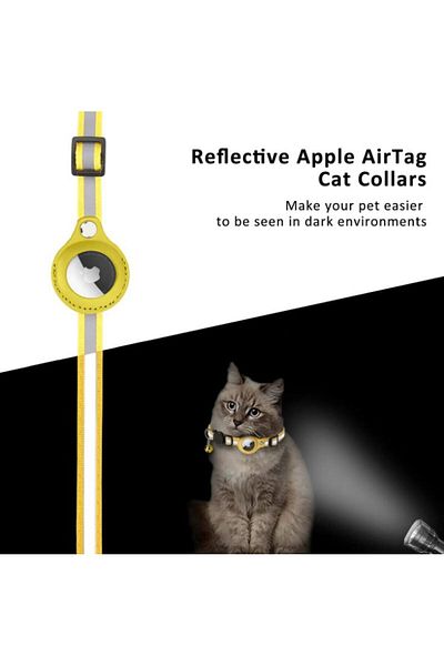 REDz Accessories Animal collar for Airtag, Reflective, Bell, Textile, Yellow