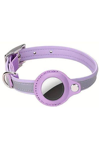 REDz Accessories Anti-lost Collar, Small Animals, Airtag Holder, Reflective, Leather Look, Purple/gray