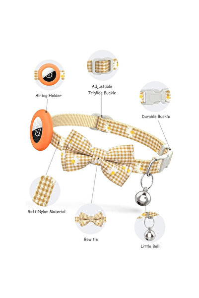 REDz Accessories Bow Collar and Bell, Anti-Lost, Small Animals, Airtag Holder, Textile, Orange